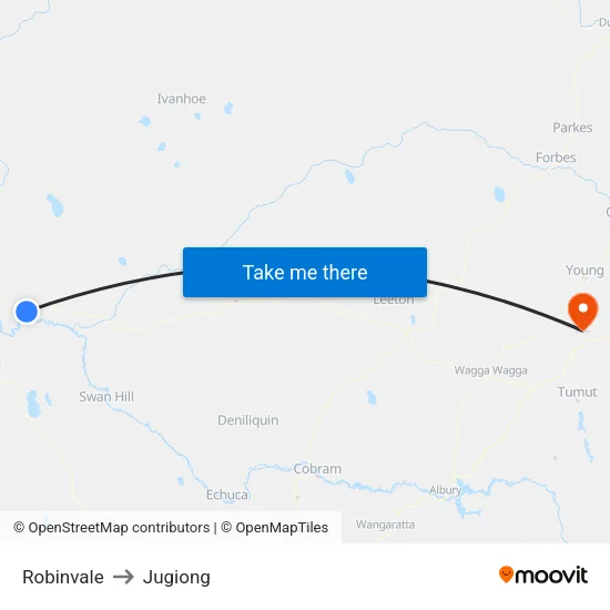 Robinvale to Jugiong map