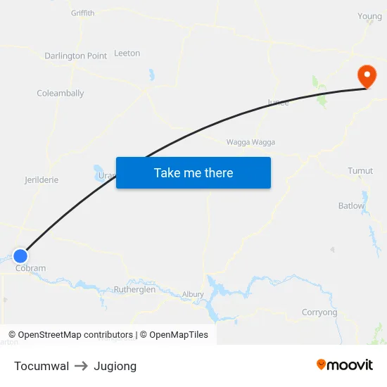 Tocumwal to Jugiong map