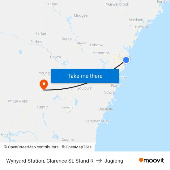 Wynyard Station, Clarence St, Stand R to Jugiong map