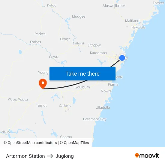 Artarmon Station to Jugiong map