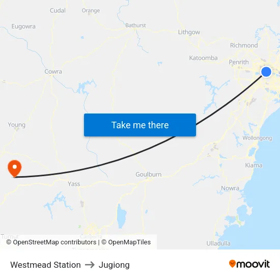 Westmead Station to Jugiong map