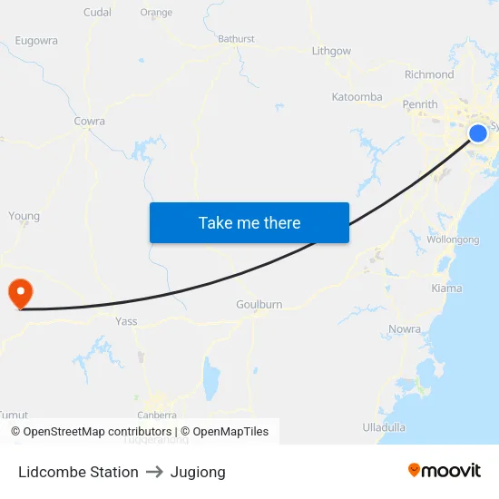 Lidcombe Station to Jugiong map