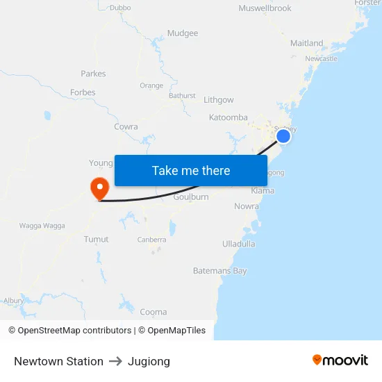Newtown Station to Jugiong map