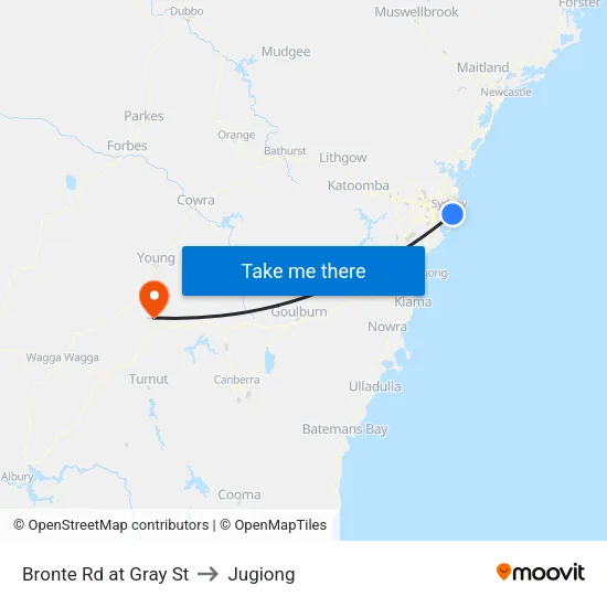 Bronte Rd at Gray St to Jugiong map