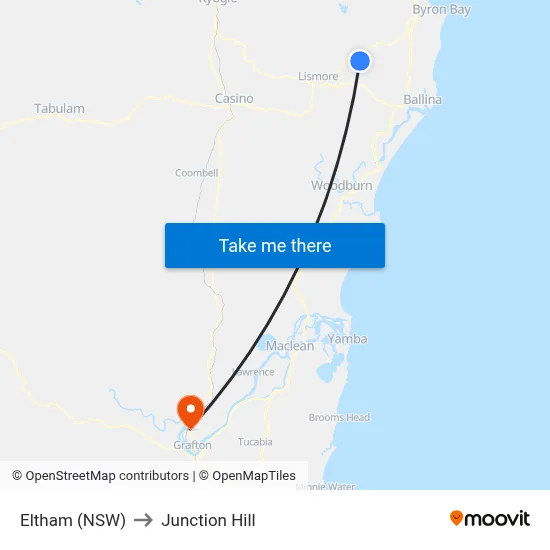 Eltham (NSW) to Junction Hill map