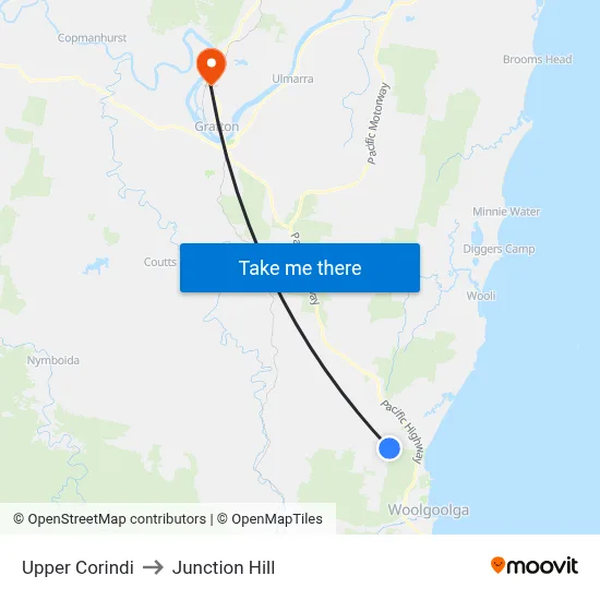 Upper Corindi to Junction Hill map