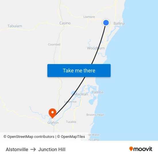 Alstonville to Junction Hill map