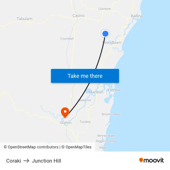 Coraki to Junction Hill map