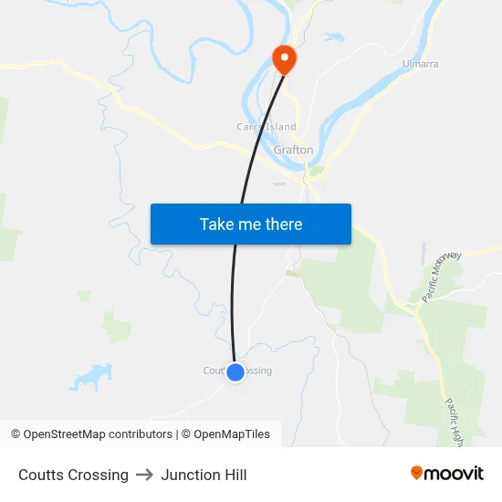 Coutts Crossing to Junction Hill map