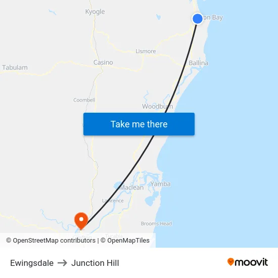 Ewingsdale to Junction Hill map