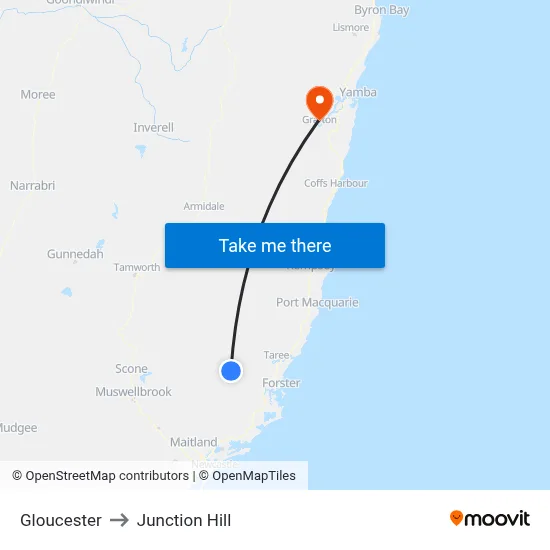 Gloucester to Junction Hill map