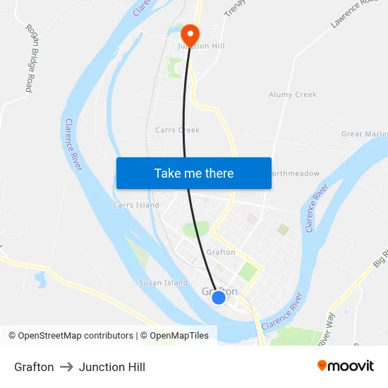 Grafton to Junction Hill map