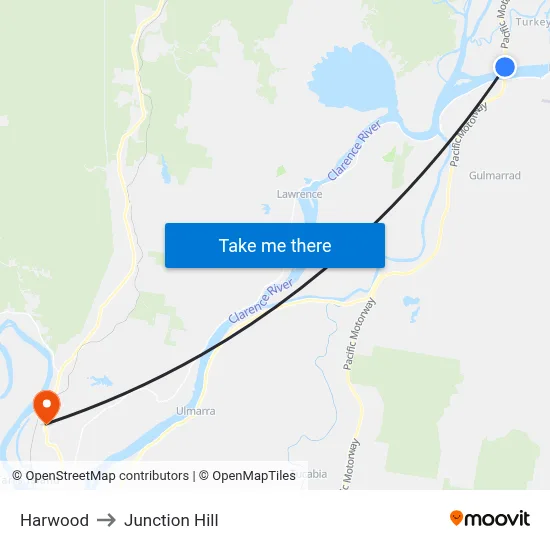 Harwood to Junction Hill map