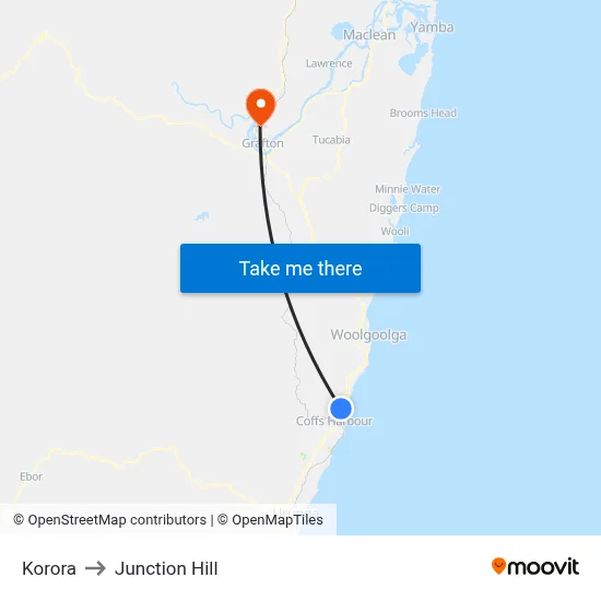 Korora to Junction Hill map