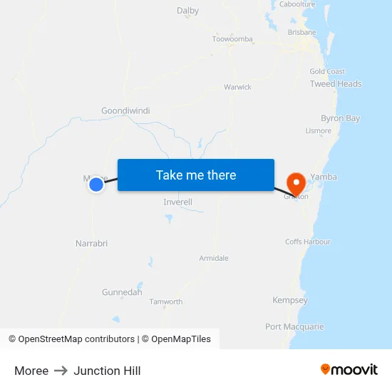 Moree to Junction Hill map