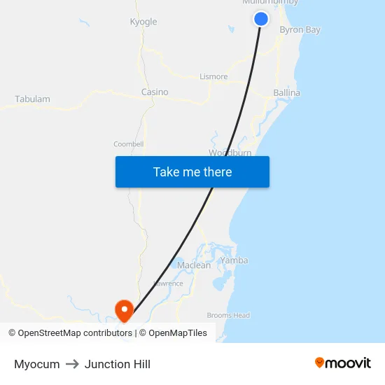 Myocum to Junction Hill map
