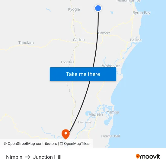 Nimbin to Junction Hill map