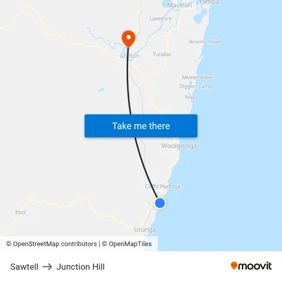 Sawtell to Junction Hill map