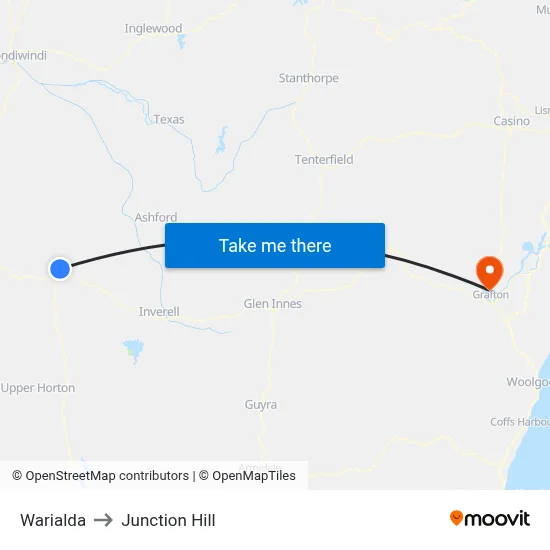 Warialda to Junction Hill map