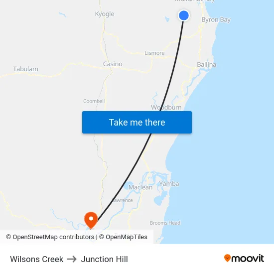 Wilsons Creek to Junction Hill map