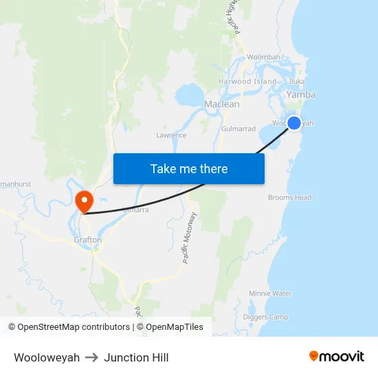 Wooloweyah to Junction Hill map