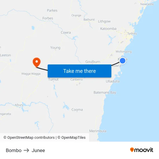 Bombo to Junee map
