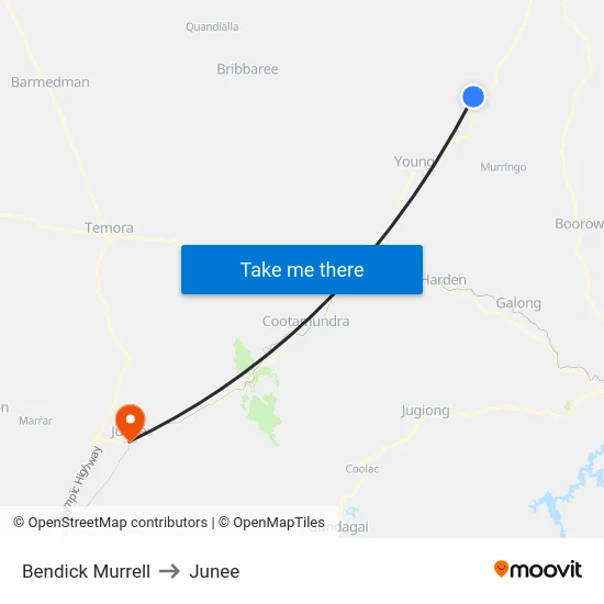 Bendick Murrell to Junee map