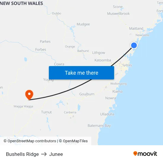 Bushells Ridge to Junee map