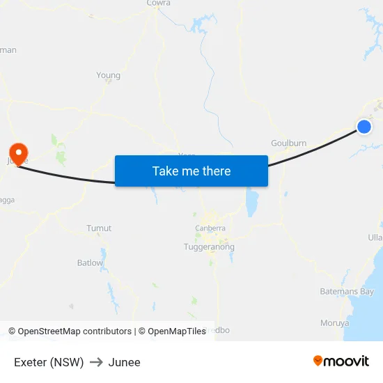 Exeter (NSW) to Junee map