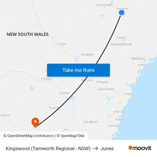 Kingswood (Tamworth Regional - NSW) to Junee map
