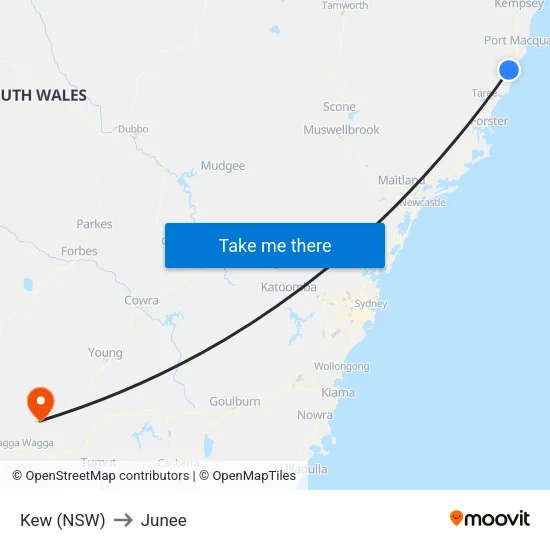Kew (NSW) to Junee map