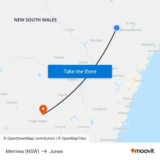 Merriwa (NSW) to Junee map