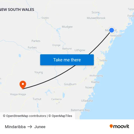 Mindaribba to Junee map