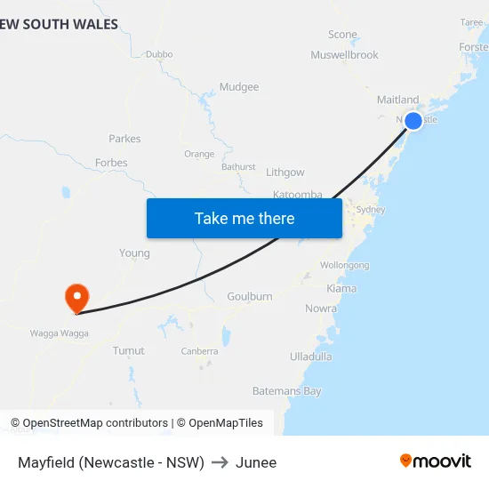 Mayfield (Newcastle - NSW) to Junee map