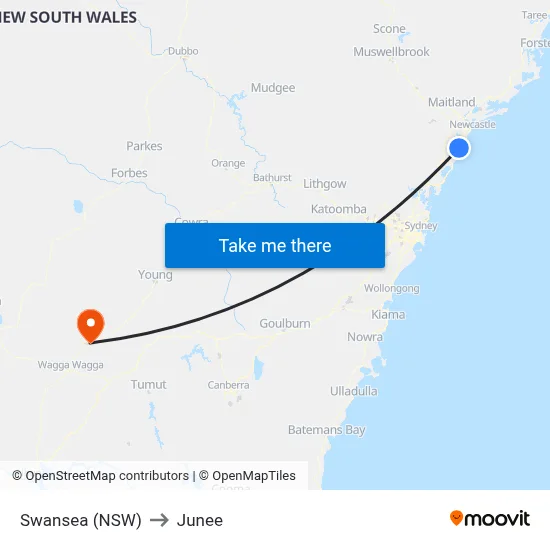 Swansea (NSW) to Junee map