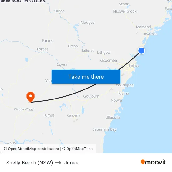 Shelly Beach (NSW) to Junee map