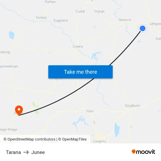 Tarana to Junee map