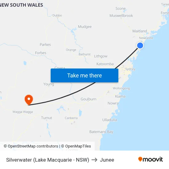 Silverwater (Lake Macquarie - NSW) to Junee map
