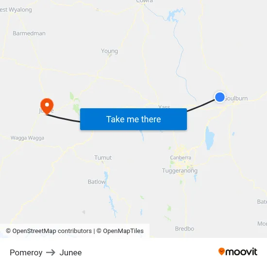 Pomeroy to Junee map