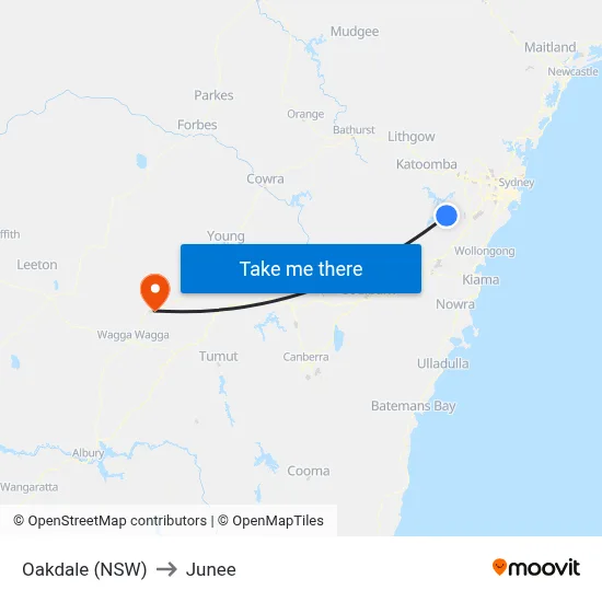 Oakdale (NSW) to Junee map