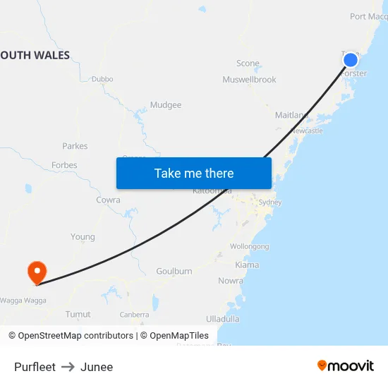 Purfleet to Junee map