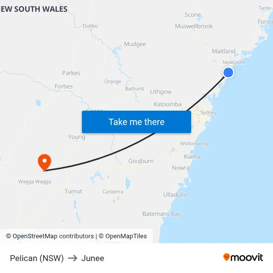 Pelican (NSW) to Junee map