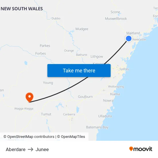 Aberdare to Junee map
