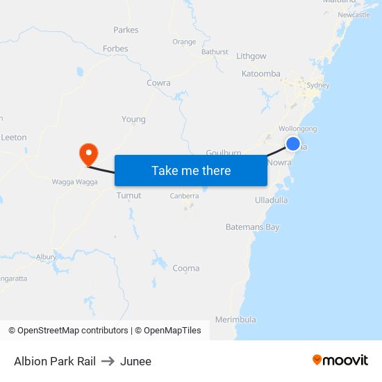 Albion Park Rail to Junee map