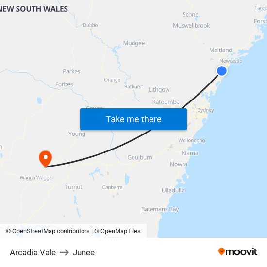 Arcadia Vale to Junee map