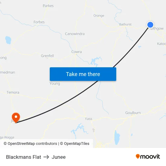 Blackmans Flat to Junee map