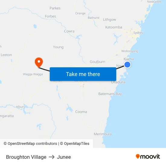 Broughton Village to Junee map