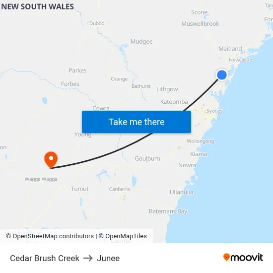 Cedar Brush Creek to Junee map