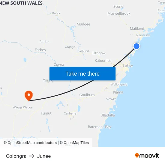 Colongra to Junee map