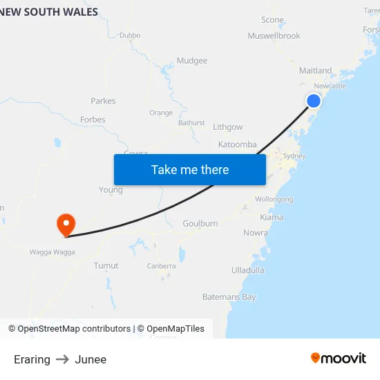 Eraring to Junee map